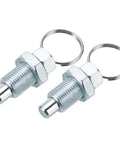 Top Shelf 2 Pack Retractable Spring Plunger With Pull Ring M16x1.5 Carbon Steel Indexing Pin system with metallic finish and integrated pull ring.