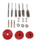 Power Drill Copper Pipe Cleaner Kit For Half Inch, Three Quarter Inch, And One Inch Tubes Cleaning Brush Set with components