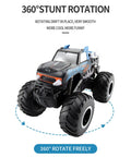 Amphibious RC Car For Land And Water With 1 To 16 Scale Four Wheel Drive Beast Mode Monster Truck And 360 Degree Rotation Waterproof Stunt Vehicle Two Point Four Gigahertz Anti Jamming Remote All Terrain RC Boat In Blue, front view showcasing large tires and 360° stunt capability.