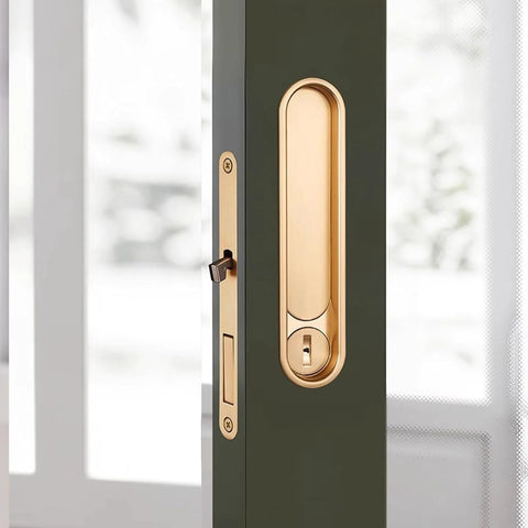 Pocket Door Lock Hardware With Pull Inconspicuous Sliding Door Handle Recessed Lock For Furniture Gold Zinc Alloy Electroplated