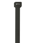 Close-up of a black 14 Inch UV Outdoor Cable Tie with 80 lb strength, tamper proof zip tie, 0.25 inch wide, weather resistant for wires and cables.