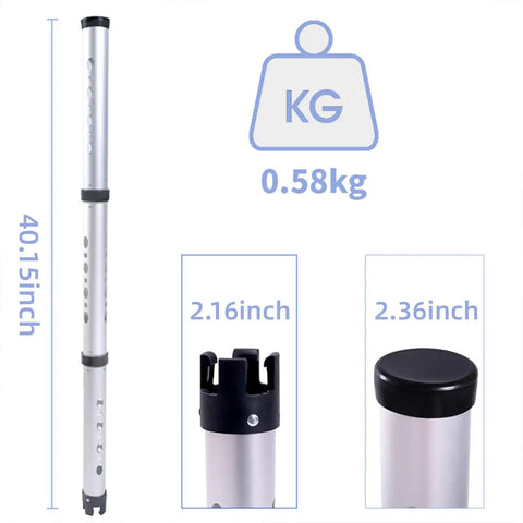 Aluminum Alloy Golf Ball Retriever With Storage Bag, Detachable Pick Up Tube, 40.15 inches, lightweight 0.58 kg, and end details.