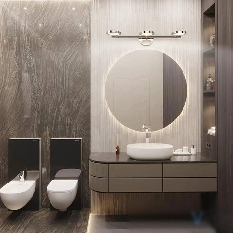Modern LED Vanity Light Fixture In Nickel Finish With 3 Light Swing Arm Wall Sconces 21.26 Inch Long above bathroom mirror