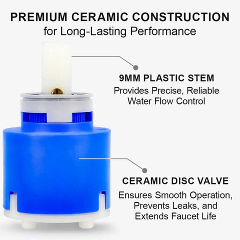Replacement Faucet Cartridge Compatible With La Torre Gerber Danze Moen Single Lever And Tub Faucets showing ceramic disc valve and 9mm stem.