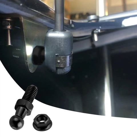 Set Of 4 Ball Studs For Gas Struts With Hardware Nuts, 5 Sixteen By 18 Thread, Three Fifths Inch Long Shank, 10mm Ball Head, Carbon Steel Construction, Black Finish, Heavy Duty Lift Support Mounts For Cars installed