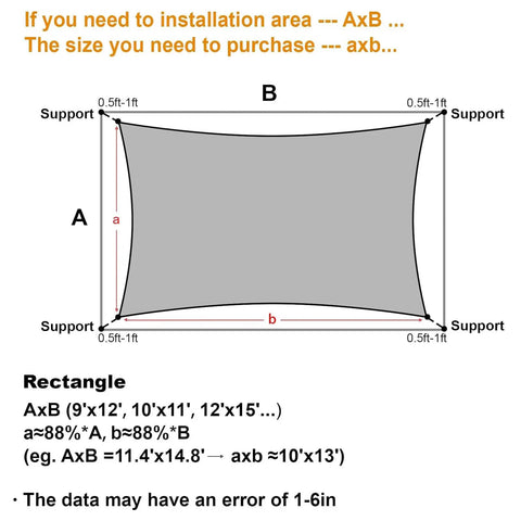 Diagram showing installation of 16 By 20 Ft Sun Shade Sail Rectangular Outdoor Canopy with dimensions and support points.