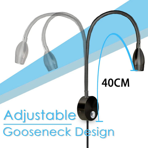 Adjustable 40cm gooseneck design of Bedside Wall Mounted Reading Light With Touch Dimmable 3W LED And Three Color Temperatures