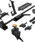 Front view of Peachtree Pro Grind sharpening system for 8-inch grinders with jig, base bar, clamps, and setup blocks