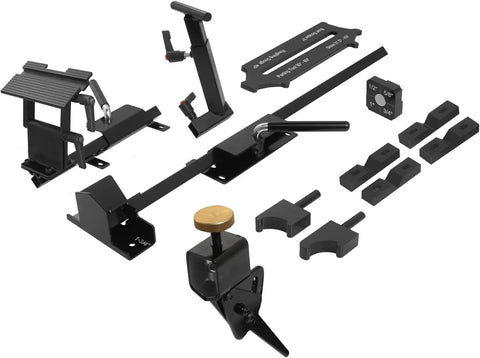 Pro Grind Sharpening System for 6 Inch Grinders showing setup blocks, quad jig, and platform for lathe tools