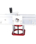Heavy Duty Router Table Kit With Badass Zero To Fifty Four Millimeter Lift System and Rock Solid Insert Plate Pro Handle setup.