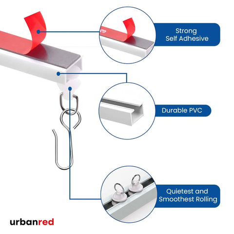 Self Adhesive Curtain Track For No Drill Ceiling Mount 3 M Long Window Drapery Rail With Strong Adhesive Tape Easy Install Instant Privacy On Demand Perfect For Temporary Or Permanent Curtain Setup, PVC track with hook gliders