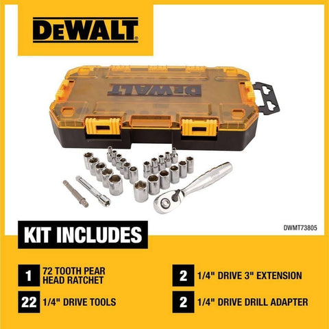 1/4-Inch Drive Socket Set With SAE And Metric, 25-Piece, Lockable Stacking Case, 72-Tooth Ratchet, Removable Internal Tray, Clear Lid, Lifetime Warranty, Durable, Pro-Grade Kit For DIYers And Professionals