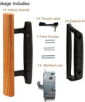 Sliding Glass Patio Door Handle Set With Oak Interior And White Diecast Exterior Finish, Mortise Lock With 45 Degree Keyway