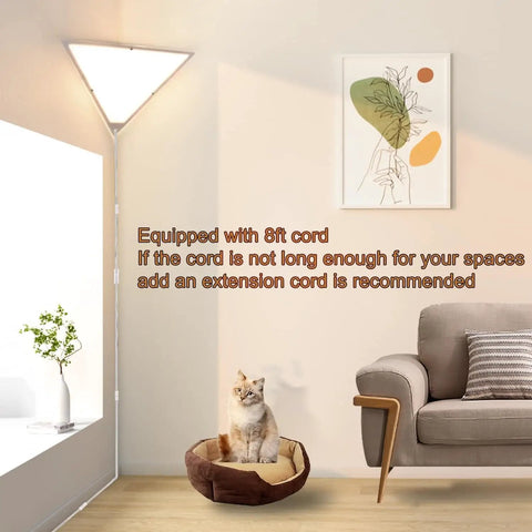 Triangle Corner Light With Switch, Plug In Ceiling Lamp For Dark Corners, Space Saving White Acrylic 2 Pack in a living room corner