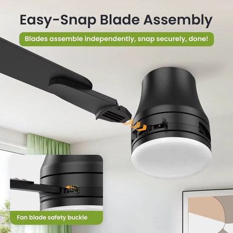 42 Inch Modern Ceiling Fan With Lights And Remote, Low Profile Flush Mount, Easy-Snap Blade Assembly Detail