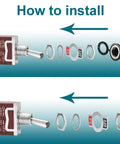Installation diagram of Beefy 12V DC 30A SPST Toggle Switch 2 Pack With Waterproof Boot Cap Cover