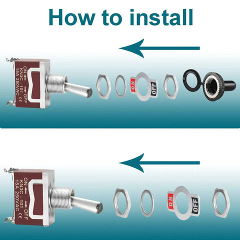Installation diagram of Beefy 12V DC 30A SPST Toggle Switch 2 Pack With Waterproof Boot Cap Cover