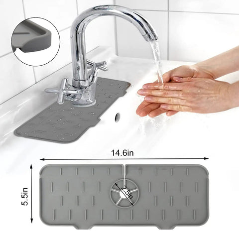 Set Of 3 Silicone Faucet Drip Catchers for Kitchen Sink Non Slip Splash Guard Mats Water Catcher Pads in use