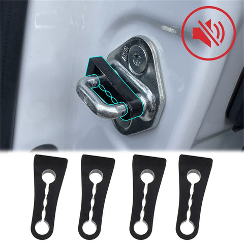 Universal Car Door Lock Dampers That Straight Up Kill The Rattle For Smooth Closings Boost Noise Damping Ease Hinge Strain Heavy Duty Auto Silent Install Kit shown with rubber mounts on door latch.
