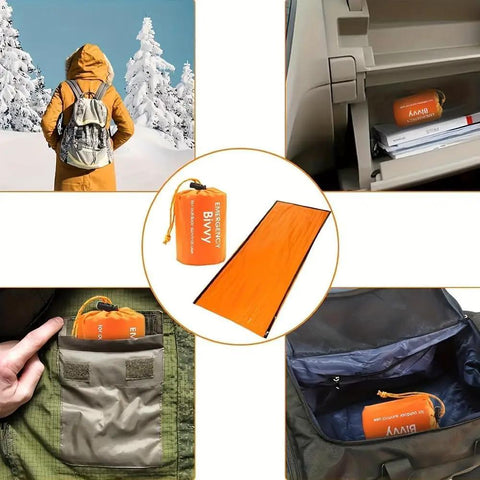 Emergency Sleeping Bag Portable Thermal Bivy Sack Waterproof Lightweight Survival Gear One Pack For Emergencies in use