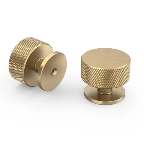 Champagne Bronze Knurled Cabinet Knobs, 1.2 Inch Diameter, Round Drawer Knobs with Single Hole Mount, set of two, side view