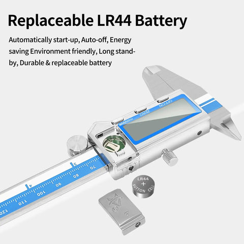 6 Inch Digital Caliper With Large LCD Screen Stainless Steel Vernier Caliper Auto Off features replaceable LR44 battery