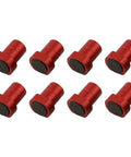 8 Piece Aluminum Alloy Dog Clamps For Woodworking Table Heavy Duty Hold Downs Set with red anodized finish, top view.