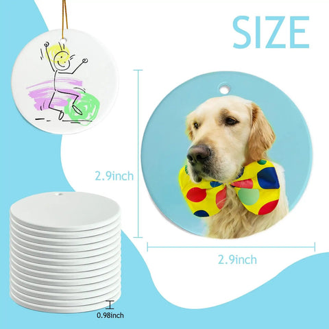 12 Pack Ceramic Ornament Blanks For Sublimation DIY Crafts, Christmas Tree Decor Ready For Personalization, featuring size dimensions