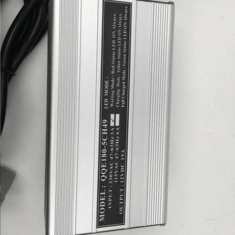 For QQE180-5CH49 Smart Charger 12V 15A For Semi Electric Stacker And Forklift Battery Charging Fully Tested silver charger with specifications.
