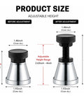 Top Notch 2 Pack Adjustable Machine Screw Jacks 5 Ton Capacity size comparison before and after adjustment showing height range.