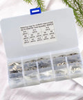Stainless Steel Snap Ring Kit 400 Pieces M1.5 to M15 E Shaped Retaining Ring Set in plastic case with compartments visible