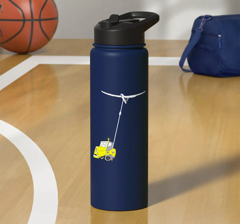 Navy insulated stainless steel water bottle for glider lovers who live for winch launch thrills on a basketball court