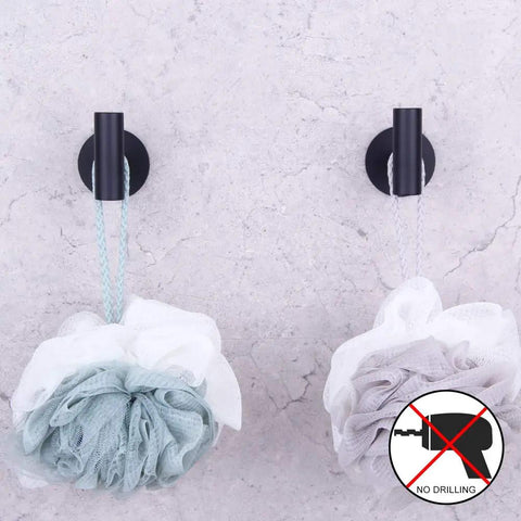 Matte Black Adhesive Towel Hooks Set Of 2 For Bathrooms No Nails Wall Hangers That Hold Towels Tight Stainless Steel Premium