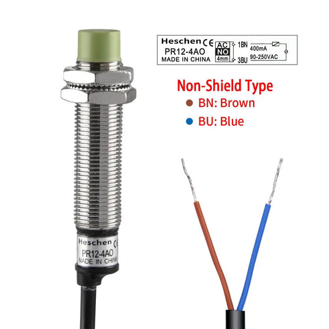 M12 Inductive Proximity Sensor Switch With Four Millimeter Sensing Distance AC Power 100 To 240 Volts Two Wire Normally Open