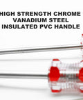 Top-Shelf T10 Security Torx Screwdriver Equipped with a Magnetic Tip and Insulated PVC Handle, Made of Rust-Resistant Chrome Vanadium Steel for Heavy-Duty Repairs, featuring a close-up on the shaft and handle.