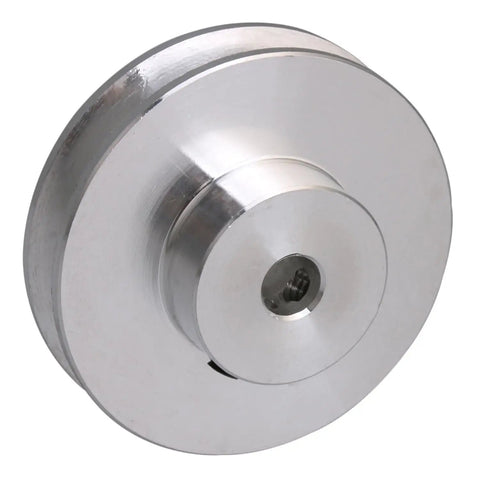 5 Piece Heavy Duty Aluminum V Groove Pulley Pin Hub Single Groove Sheave fits 3Mm to 5Mm Pu Belt, showing smooth aluminum surface.