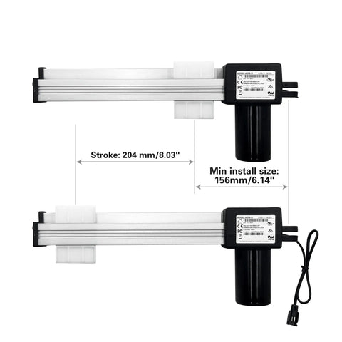 Power Recliner Motor Actuator Kit For Lift Sofa Straight Up Reliable Replacement Unit showing 156mm body and 204mm stroke.