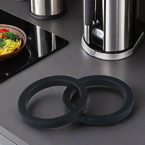 Espresso Machine Brewing Head Sealing Ring Set For Group Head Gasket, Heat Resistant Silicone, Black, 2-Pack on kitchen counter