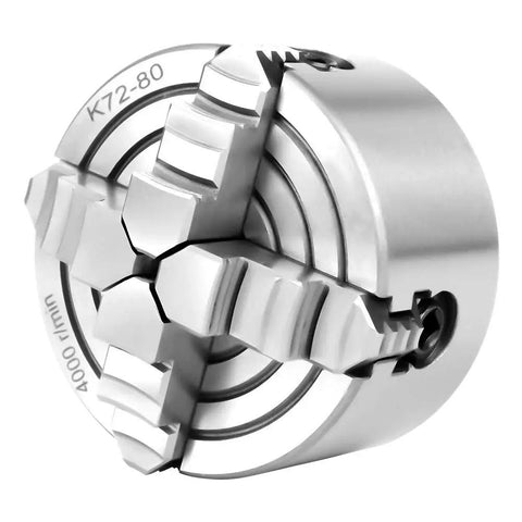 Three Inch 4 Jaw Lathe Chuck With Independent Reversible Jaws K72-80 Manual Turning Machine Accessory, close-up view of jaws