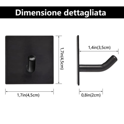 Heavy Duty Self Adhesive Hooks For Wall No Drill Install Peel And Stick Hangers Stainless Steel Strong Load Black 4 Pack dimensions