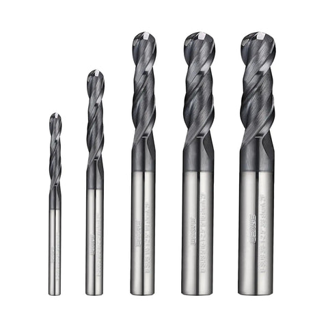 Pro Grade Carbide Ball Nose End Mill Bits Set 1/8 3/16 1/4 5/16 3/8 Inches 5Pcs MAH Coating For Steel CNC Cutting Tools 2 Flute
