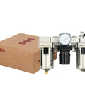 Half Inch Npt All In One Three Unit Frl Combo For Compressed Air With Water Oil Trap Semi Auto Drain Brass 5 Micron Filter Gauge And Poly Bowl