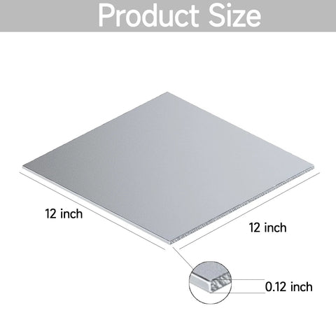 304 stainless steel sheet, top view, 12x12 in, 1/8 in thick with protective film.