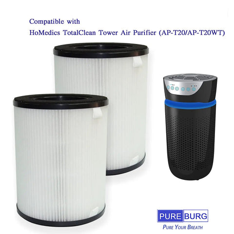 2 Pack Replacement Filter For HoMedics TotalClean Tower AP-T20 AP-T20WT with purifier in background
