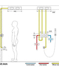 Plumbing diagram for Top Shelf Ceiling Mounted Rain Shower System With 16 Inch Brushed Gold Heads Custom Led Colors.