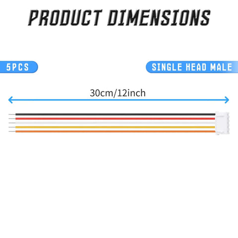 Diagram of 5 Pack 12 Inch Flat Ribbon Jumper Wires 5 Pin Single Head Two Point Five Four Millimeter Pitch Multicolored Dupont Cables