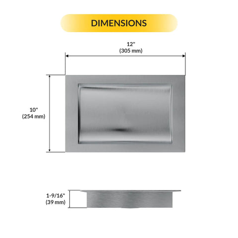 Dimensions of Heavy Duty Brushed Stainless Steel Drop In Deal Tray 12 Inch Wide 10 Inch Deep With 1.56 Inch Height For Countertop