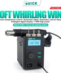 858D Plus Hot Air Desoldering Station With LCD Display Pro Grade Rework Tool shown powered on with temperature settings visible.