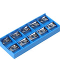 APGT1604PDFR-G2-MA APMT1604 Aluminum Milling Inserts in blue tray, carbide material, for CNC machining, 10-pack, top view