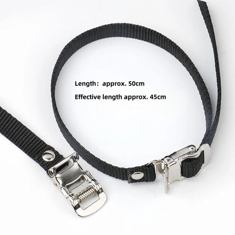 Close-up of adjustable nylon straps with buckles from Toe Clip Pedal Cage With Straps For Indoor And Outdoor Cycling Universal Pedal Cage Kit